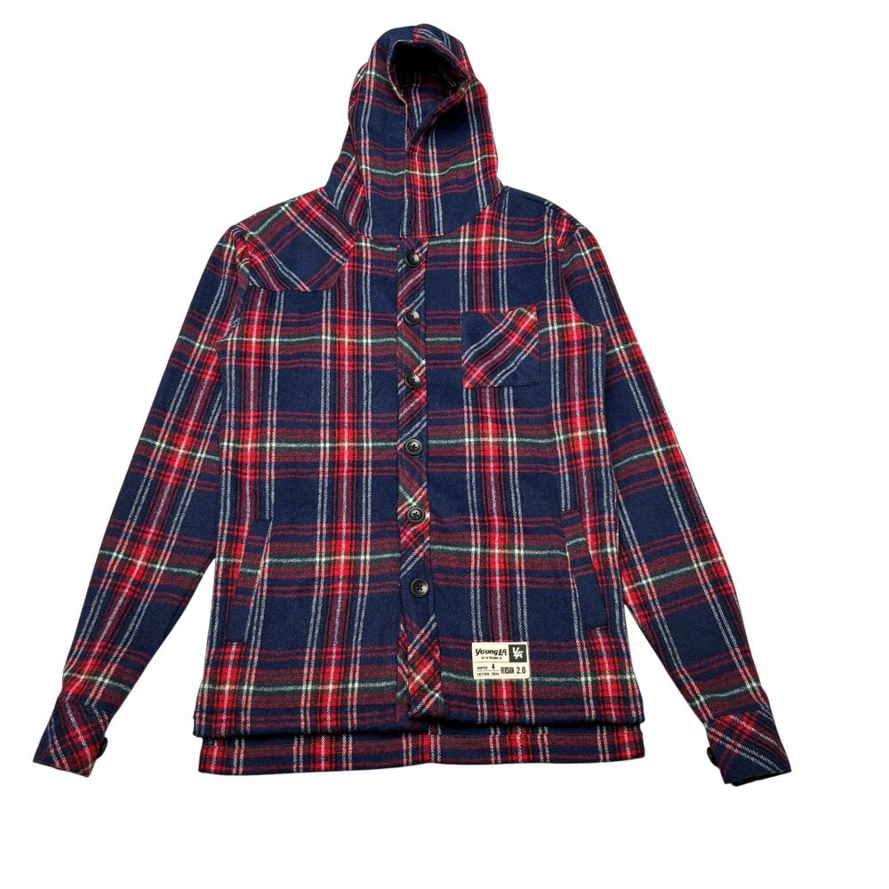 YoungLA Long Sleeve Hooded Flannel shirt Men's Small Ch 4 Version 2.0 Red Plaid